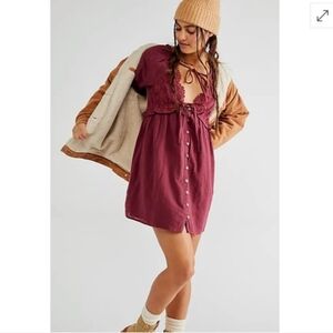 Free People Summer Struttin Crochet Puff Sleeve Cute Dress Womens M Boho